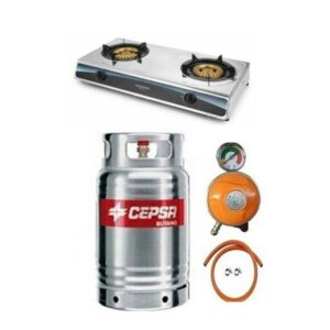 Cepsa Stainless Gas Cylinder 12.5kg With Best Choice Gas Cooker, Amcool Metered Regulator, Hose & Clips