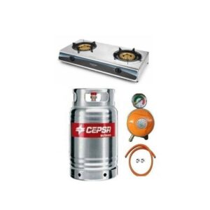 Cepsa Stainless Gas Cylinder 12.5kg With Best Choice Gas Cooker, Amcool Metered Regulator, Hose & Clips